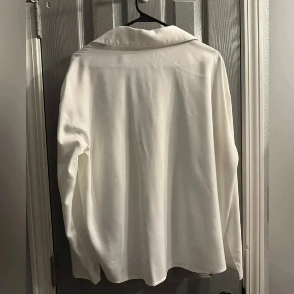 Women’s long sleeve sheer whiter collared blouse with leopard stripes in front - Picture 5 of 8